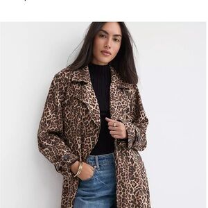 LOFT Leopard Print Trench Coat in Brown